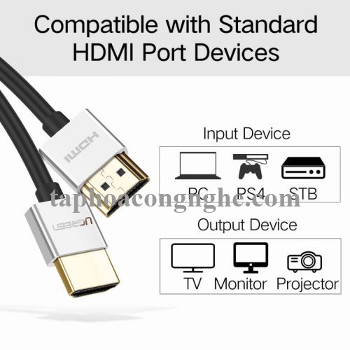 Ugreen 30479 3M màu Bạc Cáp tín hiệu HDMI chuẩn 2.0 sợi siêu nhỏ cao cấp HD117 30030479